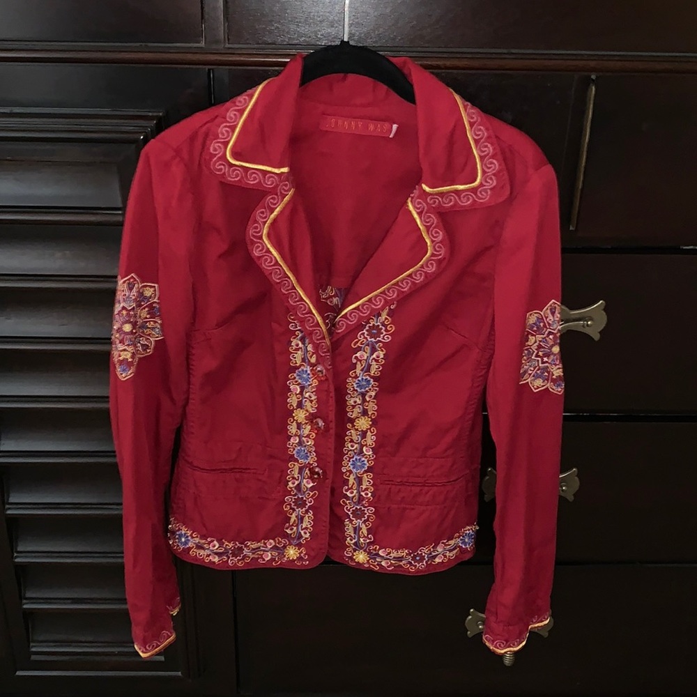 Johnny Was Red Embroidered Jacket